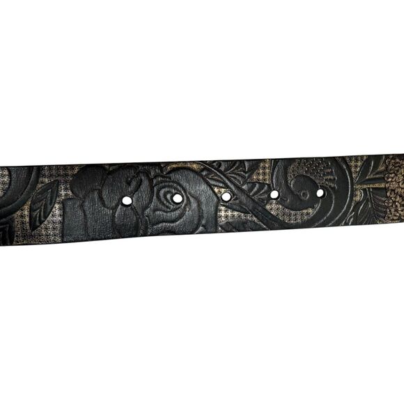 Lucky Brand Women\'s‎ Size Small Brown Leather Embossed Boho Fashion Belt NWT